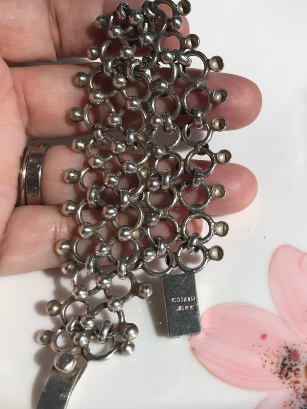 Vintage mexico sterling silver link balls dot heavy chunky bracelet 7 1/2,36gram